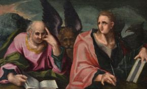 Manner of El Greco Scribes Oil on panel, a pair Each 31 x 52cm (12 1/4 x 20 1/2in.) (2)