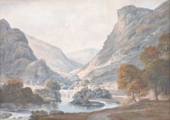 Humphrey Repton (British 1752-1818) River landscape with mountains Watercolour 26 x 38.5cm (10 x