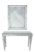 A mirrored glass console table, 20th century, 85cm high, 131cm wide, 43cm deep, together with a wall