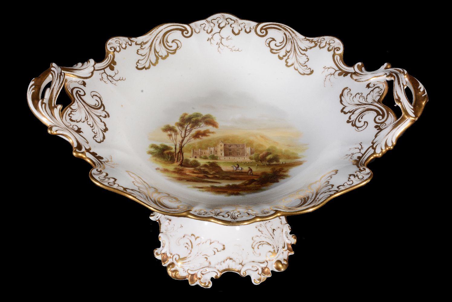 A Ridgway porcelain rococo revival part dessert service, mid 19th century, painted with landscape - Image 7 of 20