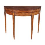 A George III mahogany and inlaid tea table, circa 1780, of semi-elliptical outline, 72cm high,