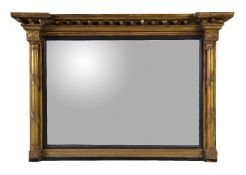 A Regency giltwood and composition overmantel mirror, circa 1820, 73cm high, 105cm
