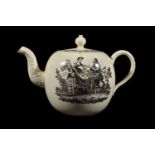 A Wedgwood creamware Liverpool printed bullet-shaped teapot and cover, circa 1780, printed in