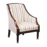 A Scottish laburnum armchair, 19th century, with striped upholstery