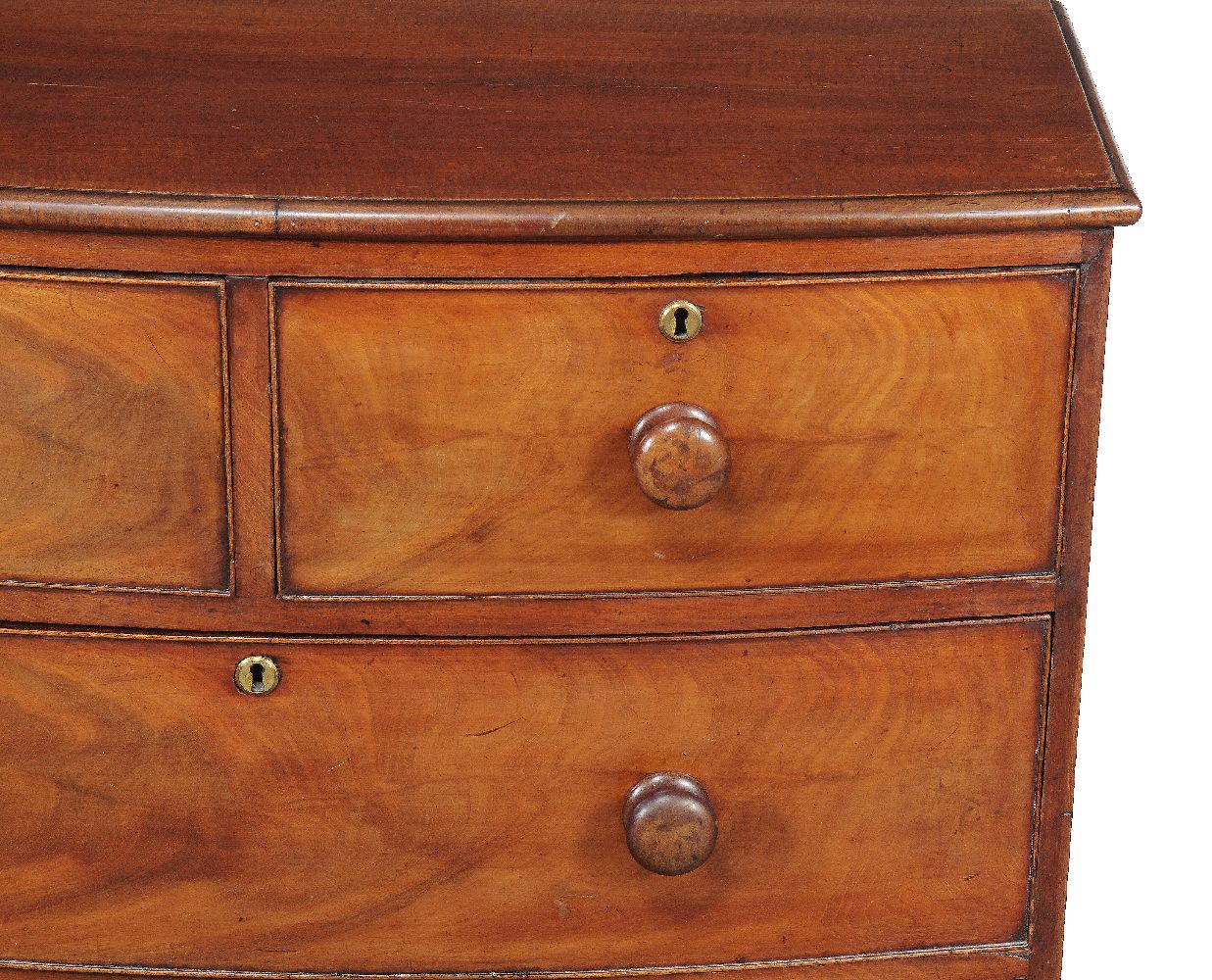 A Regency mahogany bowfront chest of drawers, circa 1815, solid ash drawer linings throughout, - Image 2 of 2