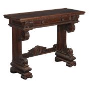 A Continental oak console table/serving table, late 19th century, with single frieze drawer and