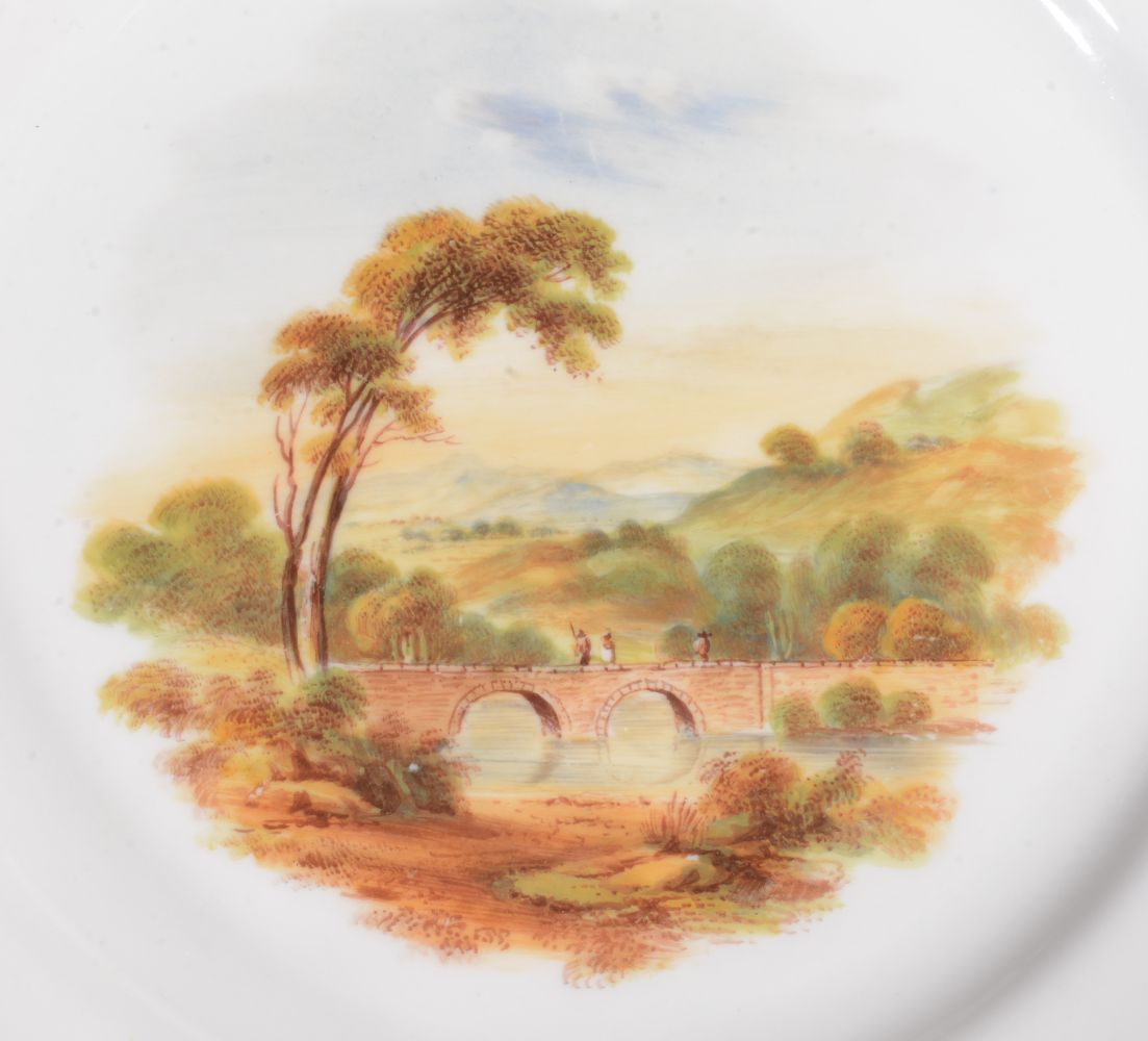 A Ridgway porcelain rococo revival part dessert service, mid 19th century, painted with landscape - Image 17 of 20