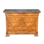 A Louis Philippe walnut and grey marble topped commode, circa 1840, 94cm high, 131cm wide, 57cm