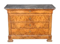 A Louis Philippe walnut and grey marble topped commode, circa 1840, 94cm high, 131cm wide, 57cm