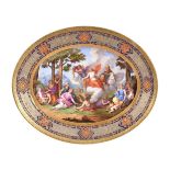 A Vienna porcelain oval dish, circa 1822, decorated with a classical scene with a goddess with the