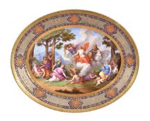 A Vienna porcelain oval dish, circa 1822, decorated with a classical scene with a goddess with the