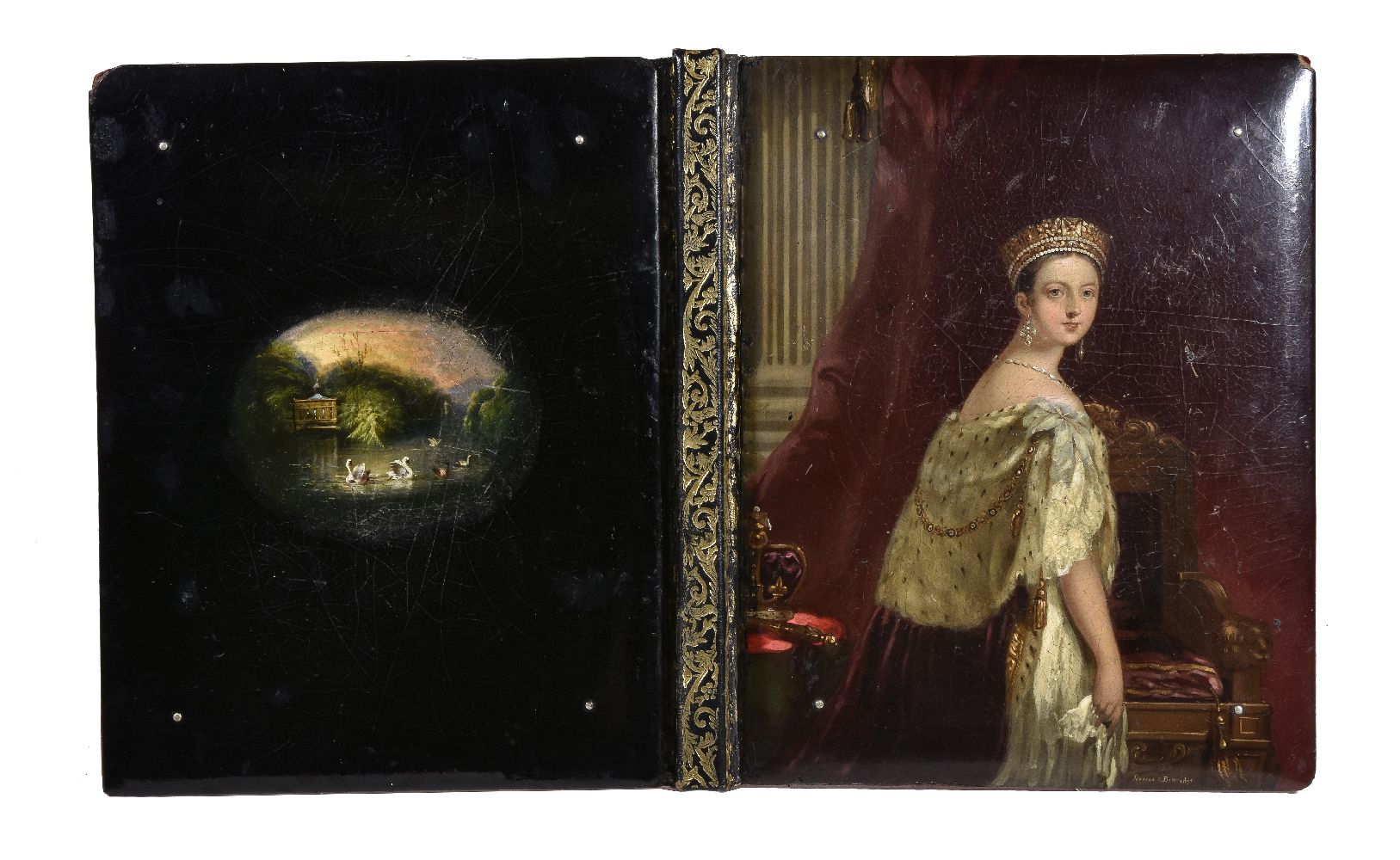 A papier mâché and leather-bound Victorian folio by Jennens & Bettridge, third quarter 19th century, - Image 3 of 3