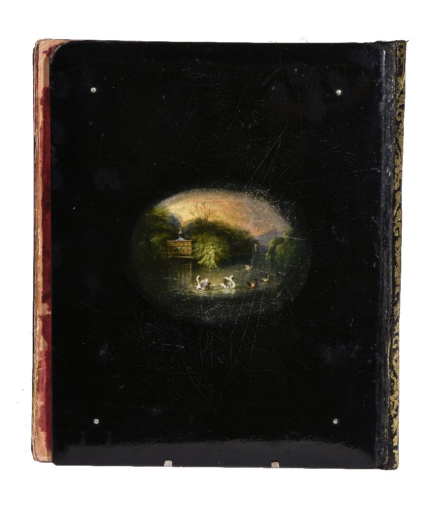 A papier mâché and leather-bound Victorian folio by Jennens & Bettridge, third quarter 19th century, - Image 2 of 3
