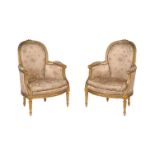 A pair of giltwood and composition armchairs, in Louis XVI style, early 20th century,