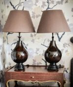 A pair of pear-shaped metal table lamps in Chinese taste, modern, with bronze-coloured finish and