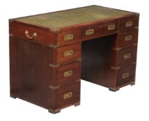 A hardwood and brass bound campaign desk in mid 19th century style, second half 20th century, 76cm