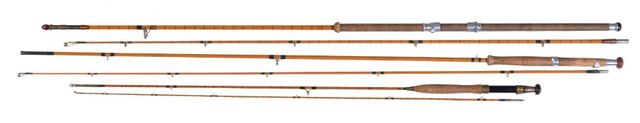 A collection of four various split cane fishing rods, comprising a Hardy's The Nocturnal Sea