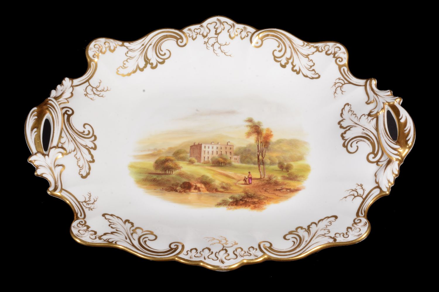A Ridgway porcelain rococo revival part dessert service, mid 19th century, painted with landscape - Image 5 of 20