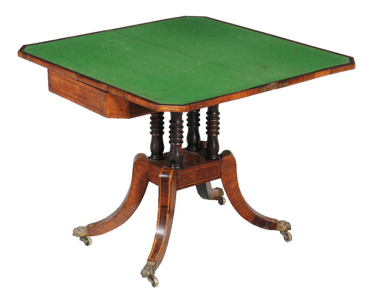 ϒ A Regency rosewood and satinwood banded card table, circa 1820 - Image 2 of 3