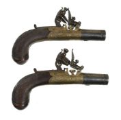 A pair of flintlock pocket pistols, early 19th century, the brass frames inscribed H.NOCK, with 1