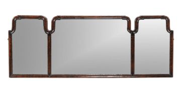 A walnut triptych wall mirror, in George II style, early 20th century, with moulded frame, 54cm