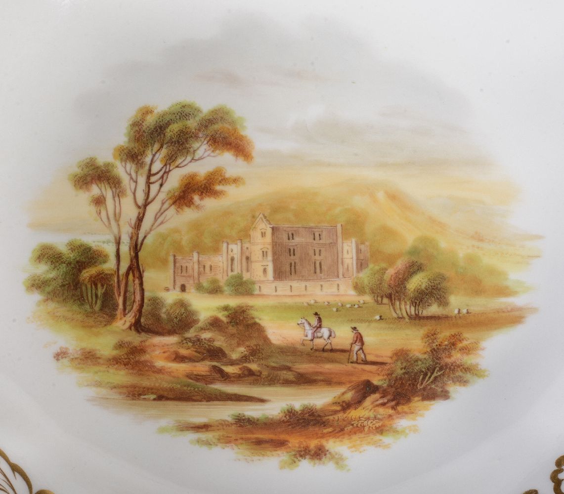A Ridgway porcelain rococo revival part dessert service, mid 19th century, painted with landscape - Image 8 of 20