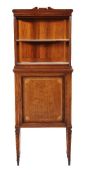 A mahogany and inlaid side cabinet, circa 1905, of narrow proportion, with an associated glazed
