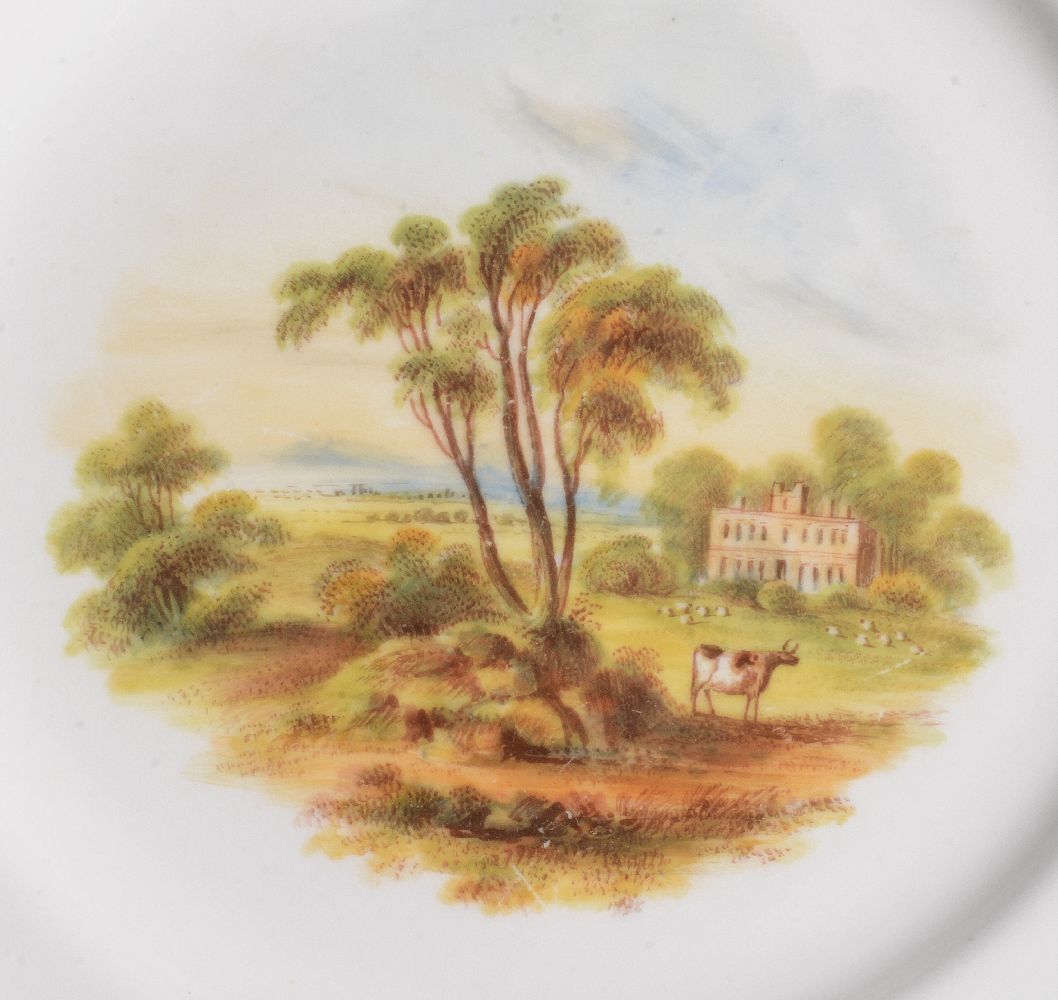 A Ridgway porcelain rococo revival part dessert service, mid 19th century, painted with landscape - Image 18 of 20