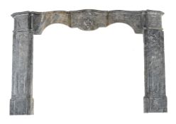 A French variegated grey marble chimneypiece in Louis XV style, late 19th century, the moulded