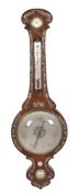 ϒ A Victorian rosewood and mother-of-pearl inlaid wheel barometer, circa 1850