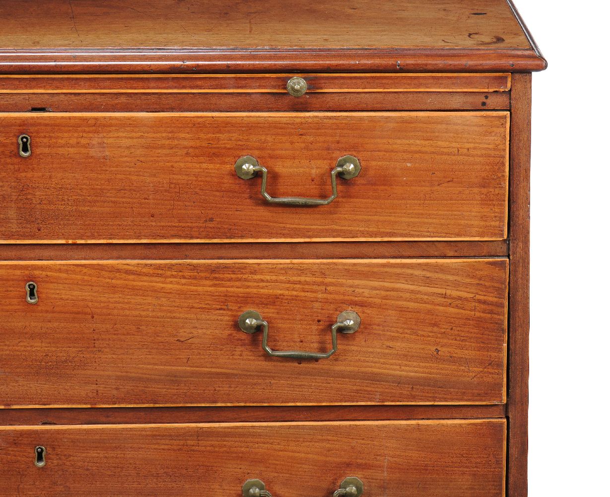 A George III mahogany and line inlaid chest of drawers, early 19th century, with brushing, slide, - Image 2 of 2