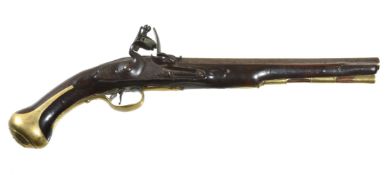 A walnut and brass-mounted dated Dragoon pistol by Edge, circa 1760, the 12 inch round steel