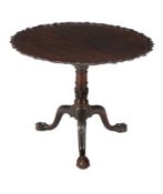 A George III mahogany piecrust tripod table, 1770, with birdcage action, 73cm high, 91cm diameter,