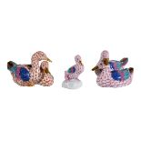 Two similar modern Herend models of pairs of ducks, blue printed, painted and impressed marks,