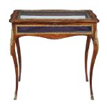 ϒ A French rosewood, marquetry inlaid, and gilt metal mounted vitrine table, circa 1870,