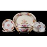 A selection of Derby porcelain painted with flowers, circa 1820, comprising: a large oval tureen and