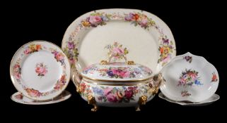 A selection of Derby porcelain painted with flowers, circa 1820, comprising: a large oval tureen and