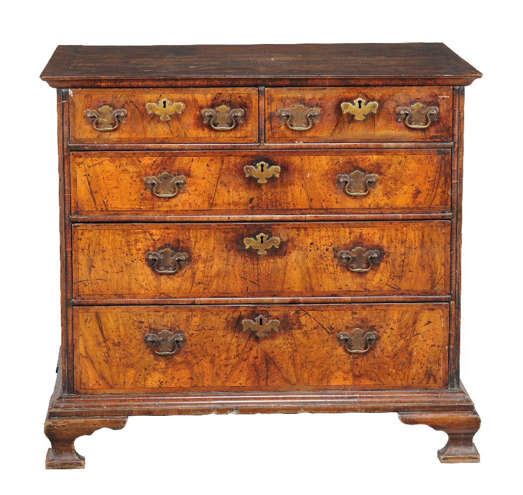 A George II walnut chest of drawers, circa 1750, 91cm high, 99cm wide, 60cm deep
