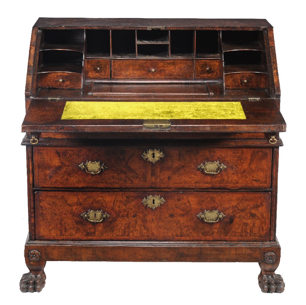 A Queen Anne walnut bureau, circa 1705, the fall enclosing an arrangement of drawers and pigeonholes - Image 2 of 3
