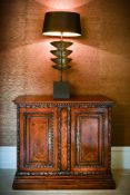 A pair of walnut side cabinets, in Continental 18th century style, of recent manufacture, with