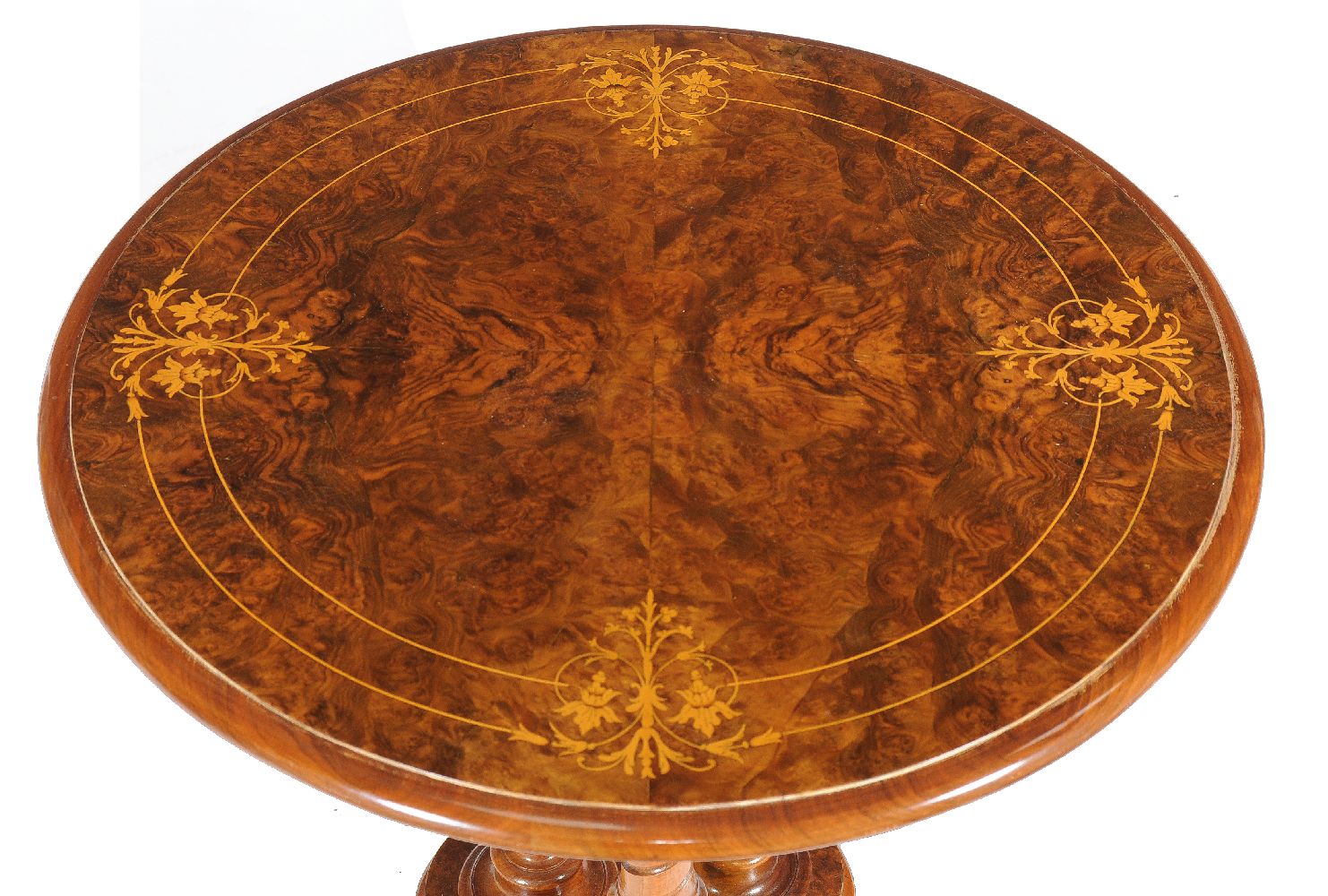 A Victorian circular walnut and inlaid occasional table, circa 1870, 65cm high, 58cm diameter - Image 2 of 3