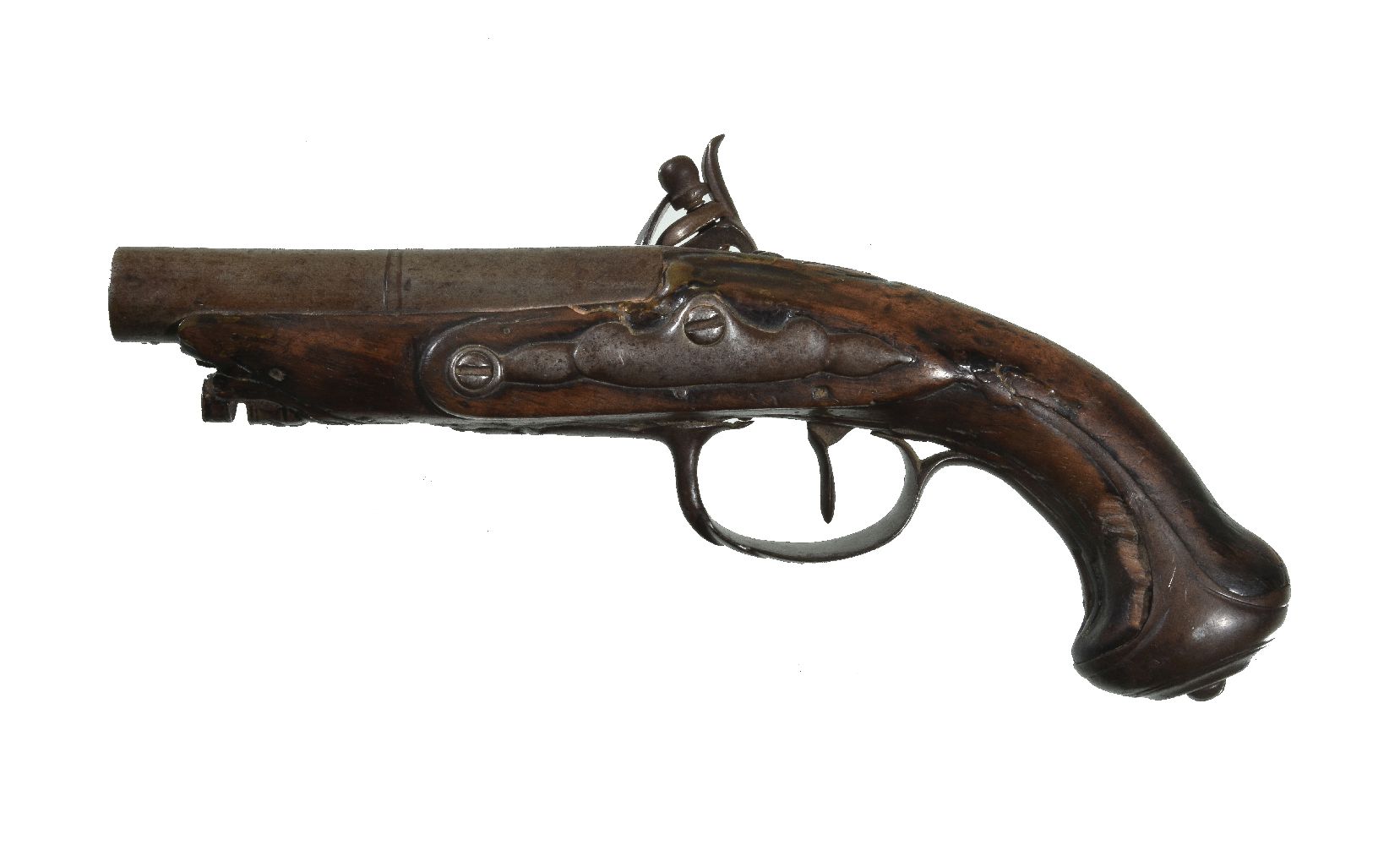 A Continental flintlock travelling pistol, 18th century, walnut with 3 1/2inch round steel barrel, - Image 4 of 6