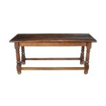 An oak refectory table, incorporating mid 17th century and later elements, 79cm high, 177cm long,