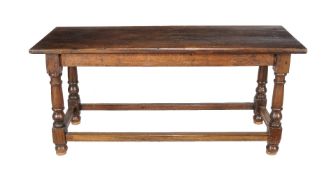 An oak refectory table, incorporating mid 17th century and later elements, 79cm high, 177cm long,