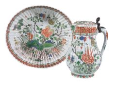 A Samson Famille Verte jug and basin, circa 1880, after a Kangxi original, painted with peony