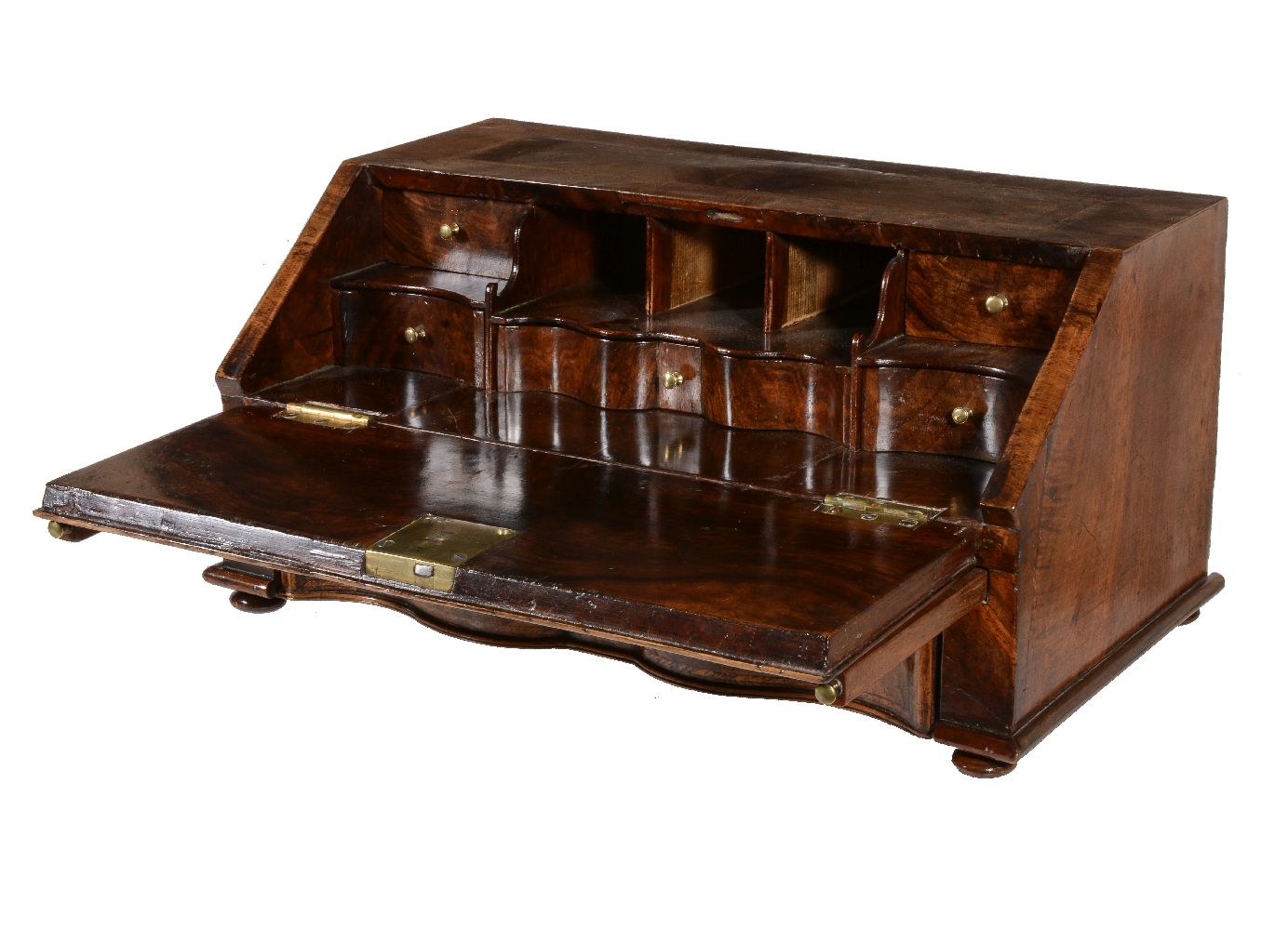 A Queen Anne or George I miniature bureau, early 18th century, of rectangular form, the hinged and - Image 4 of 5
