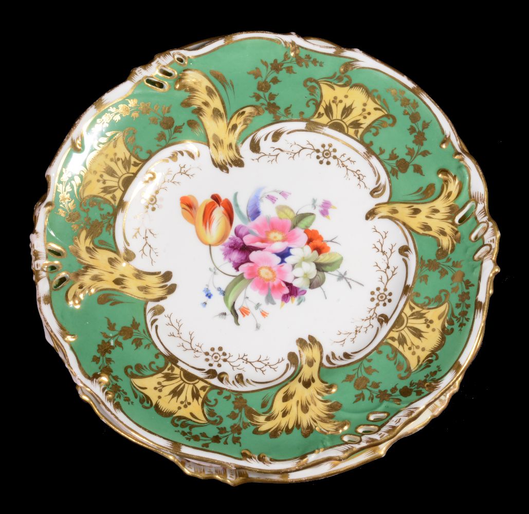 A Ridgway porcelain rococo revival part dessert service, mid 19th century, painted with landscape - Image 9 of 20
