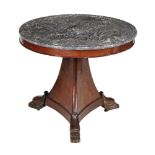 A Louis Philippe walnut and marble topped centre table, circa 1840, 72cm high, 82cm diameter