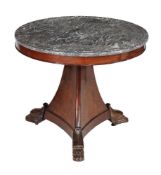 A Louis Philippe walnut and marble topped centre table, circa 1840, 72cm high, 82cm diameter