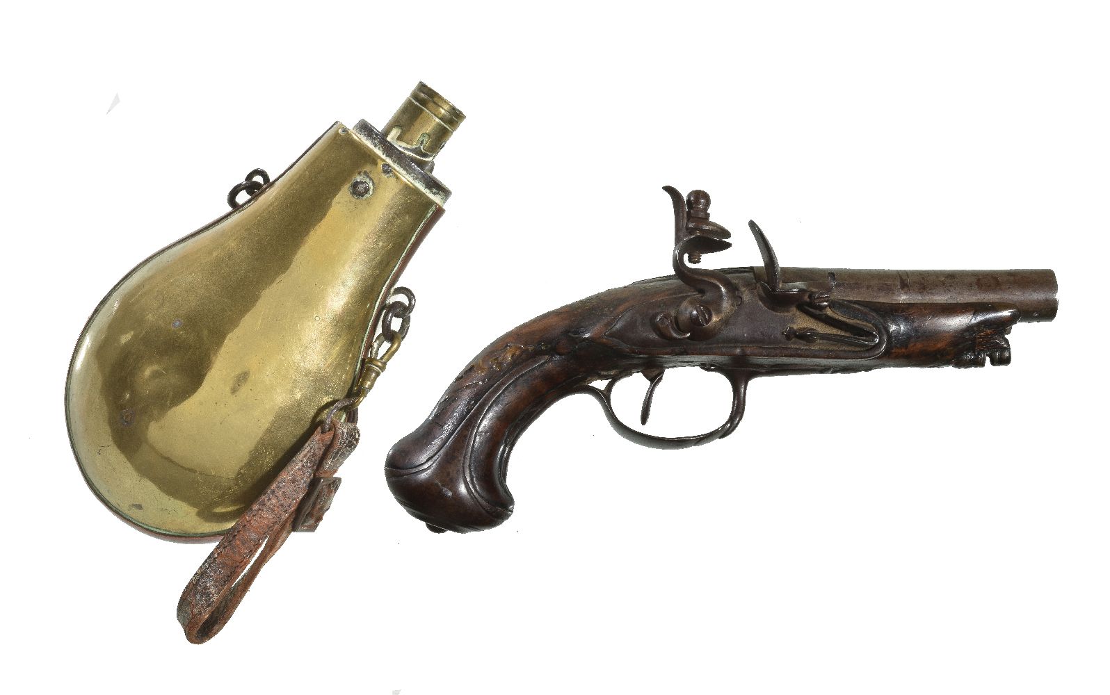 A Continental flintlock travelling pistol, 18th century, walnut with 3 1/2inch round steel barrel,